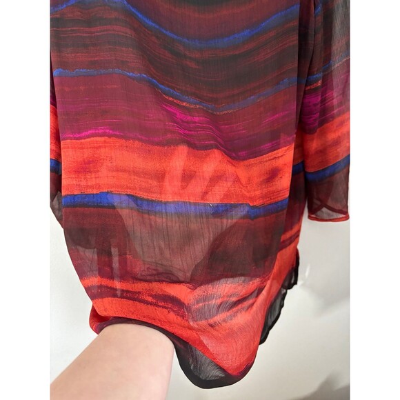 Liz Claiborne Red Black Sheer Scoop Neck Crop Sleeve Blouse size xl - Picture 3 of 7